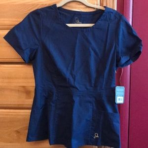 Jaanu navy blue peplum scrub top with zipper